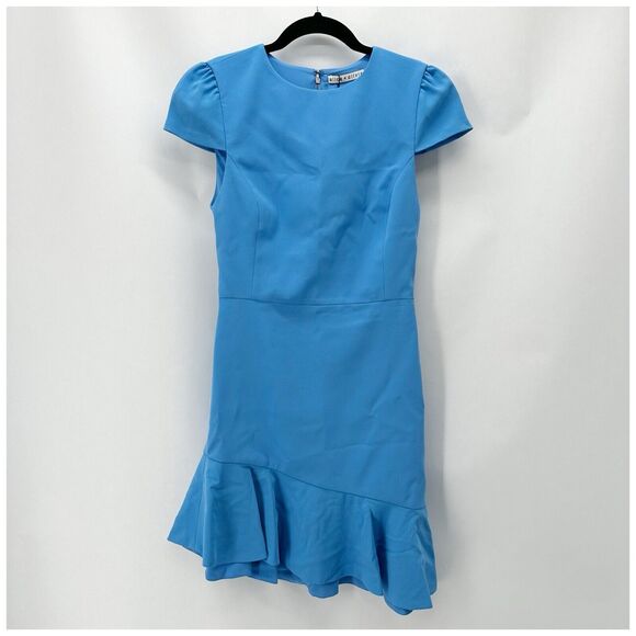 Alice + Olivia Fable Asymmetrical Ruffle Dress‎ Womens 0 Blue Preppy Dainty NWT - Picture 2 of 12